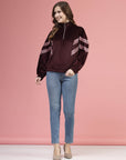 Maroon Mock Collar Long Sleeves Pullover Sweatshirt