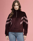 Maroon Mock Collar Long Sleeves Pullover Sweatshirt