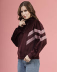 Maroon Mock Collar Long Sleeves Pullover Sweatshirt