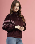 Maroon Mock Collar Long Sleeves Pullover Sweatshirt
