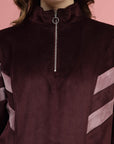 Maroon Mock Collar Long Sleeves Pullover Sweatshirt