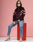 Maroon Mock Collar Long Sleeves Pullover Sweatshirt