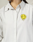 Women Beige White Opaque Striped Casual Buttoned Top