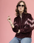 Maroon Mock Collar Long Sleeves Pullover Sweatshirt