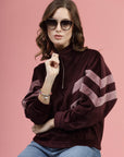 Maroon Mock Collar Long Sleeves Pullover Sweatshirt