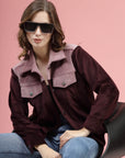 Maroon Self Design Spread Collar Bomber Jacket