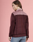 Maroon Self Design Spread Collar Bomber Jacket