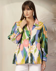 Women Opaque Printed Casual Cotton Buttoned Top