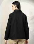 Women Black Opaque Cotton Casual Buttoned Top