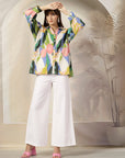 Women Opaque Printed Casual Cotton Buttoned Top