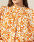 Floral Print Mandarin Collar Cotton Shirt Style Top