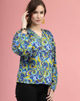 Blue Green Ethnic Motifs Printed Shirt Style Top