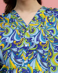 Blue Green Ethnic Motifs Printed Shirt Style Top