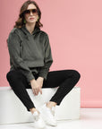 Olive Hooded Long Sleeves Pullover Sweatshirt