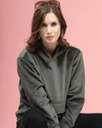 Olive Hooded Long Sleeves Pullover Sweatshirt