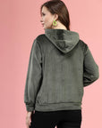 Olive Hooded Long Sleeves Pullover Sweatshirt