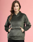Olive Hooded Long Sleeves Pullover Sweatshirt