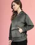 Olive Hooded Long Sleeves Pullover Sweatshirt