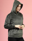 Olive Hooded Long Sleeves Pullover Sweatshirt
