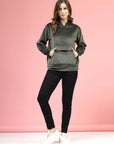 Olive Hooded Long Sleeves Pullover Sweatshirt