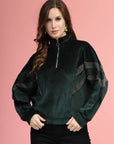 Green Mock Collar Long Sleeves Pullover Sweatshirt