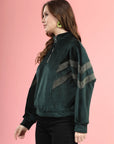 Green Mock Collar Long Sleeves Pullover Sweatshirt
