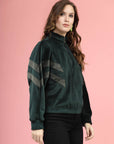 Green Mock Collar Long Sleeves Pullover Sweatshirt