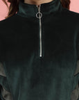 Green Mock Collar Long Sleeves Pullover Sweatshirt