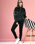 Green Mock Collar Long Sleeves Pullover Sweatshirt