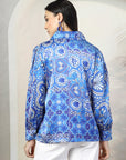 Women Blue Floral Opaque Printed Casual Buttoned Top