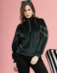 Green Mock Collar Long Sleeves Pullover Sweatshirt