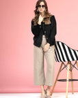 Black Self Design Spread Collar Bomber Jacket