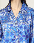 Women Blue Floral Opaque Printed Casual Buttoned Top