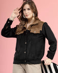 Black Self Design Spread Collar Bomber Jacket