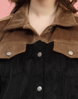 Black Self Design Spread Collar Bomber Jacket