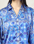 Women Blue Floral Opaque Printed Casual Buttoned Top