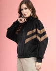 Black Mock Collar Long Sleeves Pullover Sweatshirt
