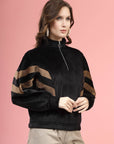 Black Mock Collar Long Sleeves Pullover Sweatshirt