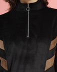 Black Mock Collar Long Sleeves Pullover Sweatshirt
