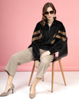Black Mock Collar Long Sleeves Pullover Sweatshirt