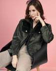 Solid Olive Self Design Spread Collar Bomber Jacket