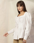 Women Opaque Striped Casual Cotton Buttoned Top