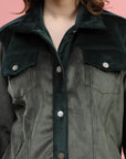 Solid Olive Self Design Spread Collar Bomber Jacket