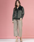 Solid Olive Self Design Spread Collar Bomber Jacket