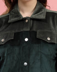 Green Self Design Spread Collar Bomber Jacket