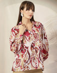 Women Floral Opaque Printed Casual Cotton Buttoned Top