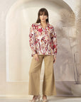 Women Floral Opaque Printed Casual Cotton Buttoned Top