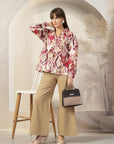 Women Floral Opaque Printed Casual Cotton Buttoned Top