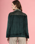 Green Self Design Spread Collar Bomber Jacket