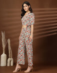 Red Printed Top With Palazzo Co-Ords Set